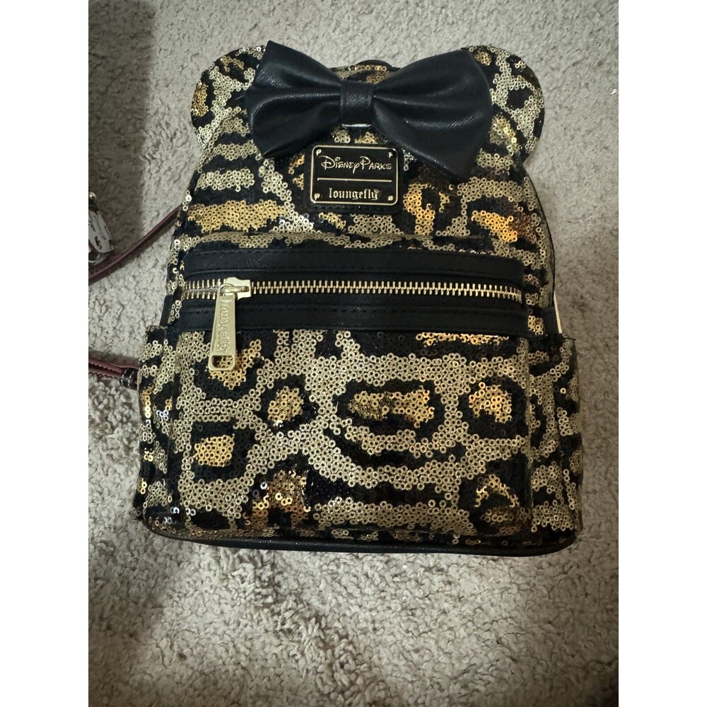 Disney Parks Loungefly Animal Kingdom Sequin Minnie Mouse Backpack NWT Print